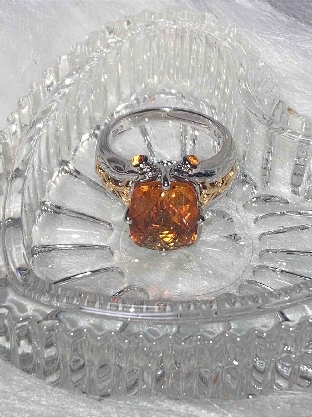 Two-Tone Ring with Amber Cushion Stone - Women Jewelry